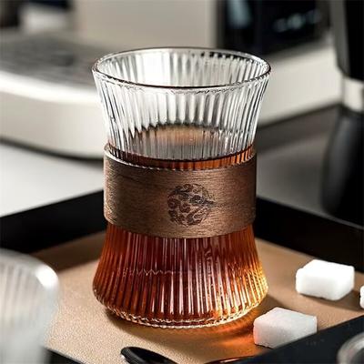 260ml Vertical Stripe Heat-resistant Glass Coffee Mug Walnut Cup Sleeve Glass Cup Coffeeware Beautiful Tea Mugs
