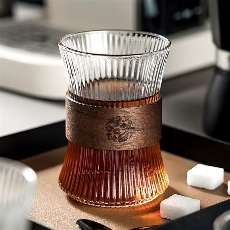 260ml Vertical Stripe Heat-resistant Glass Coffee Mug Walnut Cup Sleeve Glass Cup Coffeeware Beautiful Tea Mugs