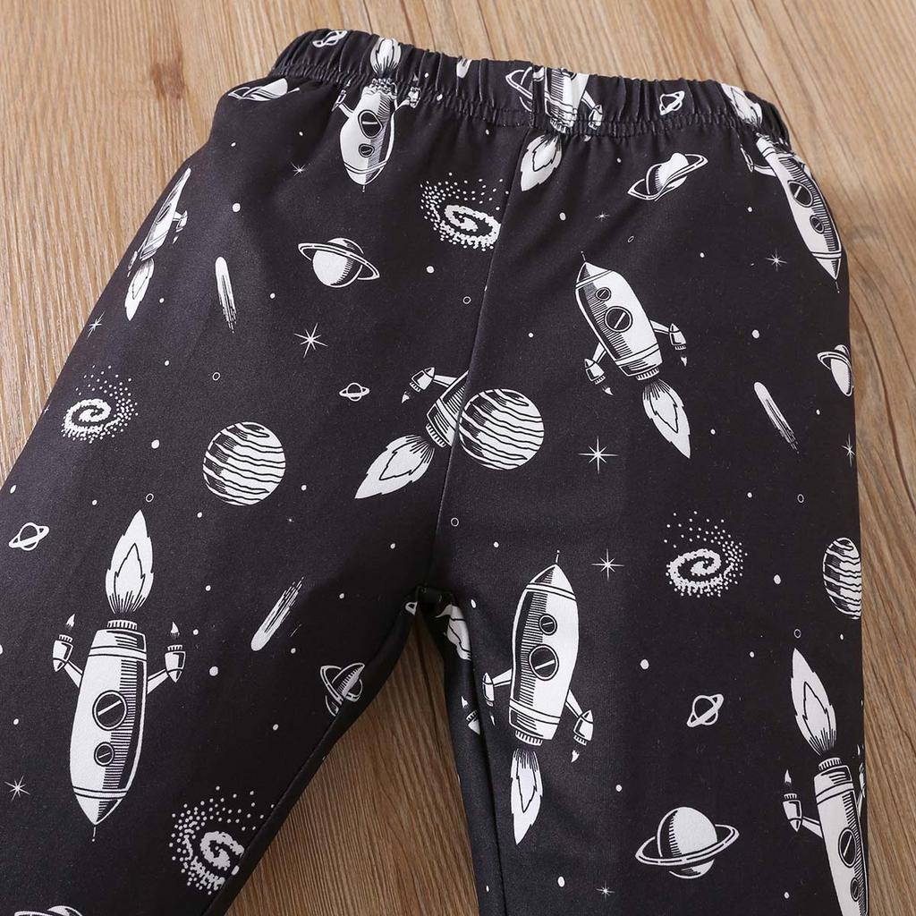 Kids Boys 2 Piece Outfit Spring Fall Astronaut Space Print Long Sleeve Hoodie Sweatshirt With Long Pants Fashion Children Clothing Set
