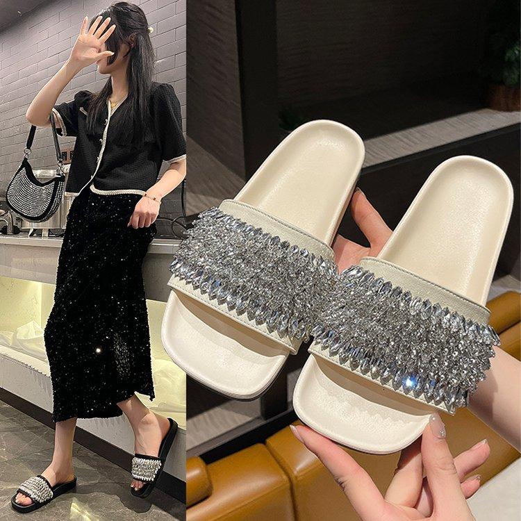 

[Youshilai] 2025 summer new comfortable soft bottom one-pedal bright diamond versatile open-toe one-word sandals 40