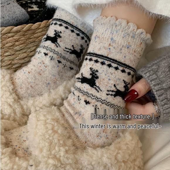 Women's Warm Wool & Cashmere Deer Socks - Cozy Autumn/Winter Plush Christmas Socks