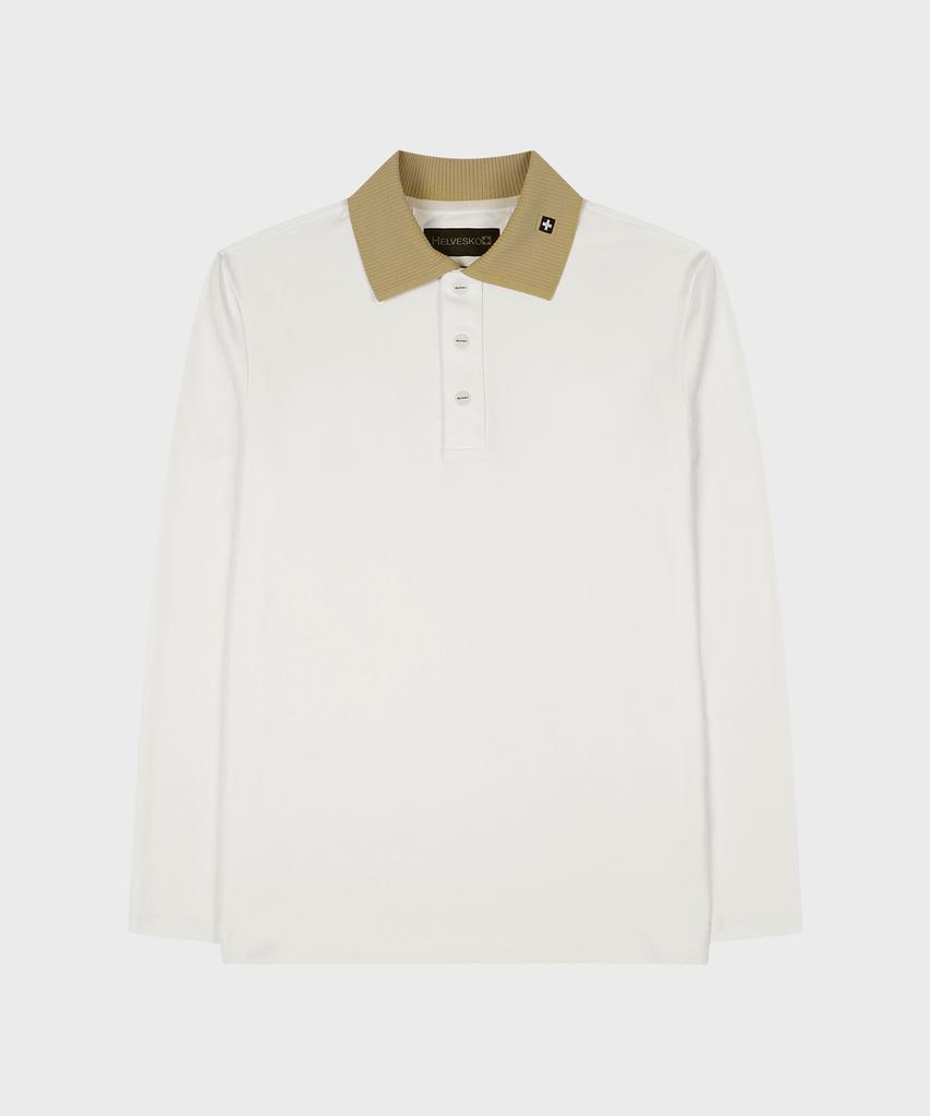 HELVESKO Collar Contrast Point Polo Shirt (Ivory)