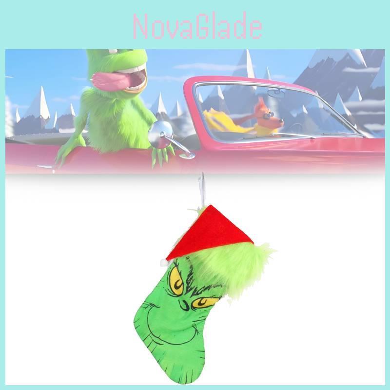 Grinch Green Christmas Stocking Adorable Plush Glow In The Dark Candy Bag Decoration