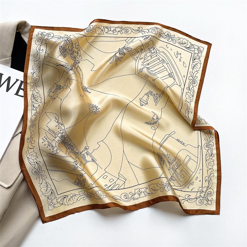 Fashion 100% Real Silk Scarf 53cm Square Bandelet Women's Silk Temperament Small Scarf Neck Decorative Wrap Printed Scarves