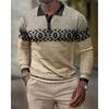 Music Piano Print Long Sleeve Polo, Trendy Casual Men's Top