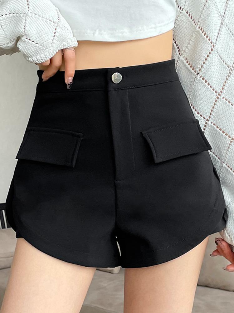 

Женские повседневные шорты А-силуэта с высокой посадкой, черные, модный корейский дизайн с широкими штанинами, для лета 2024 L чёрный