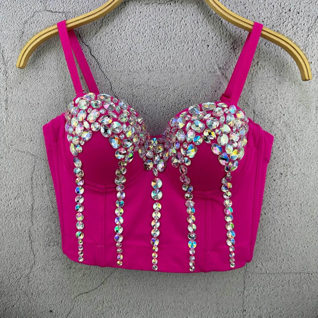 Acrylic Crystal Strapless Tank Top Handmade Performance Costume Women's Camis & Tank Tops