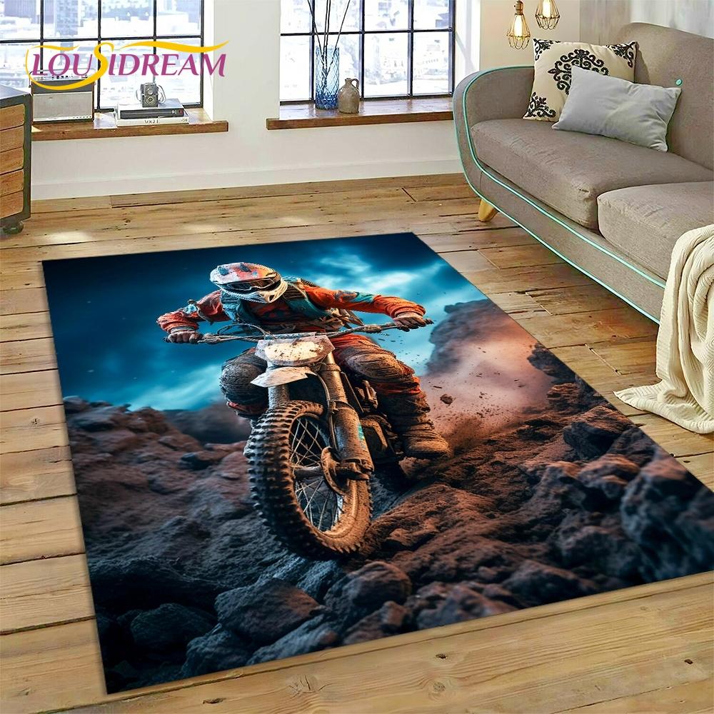 Motocross Modern retro Motorcycle Rug Carpet for Living Room Bedroom Home Decor,Floor Mat Non-slip Decoration for Sofa Doormat
