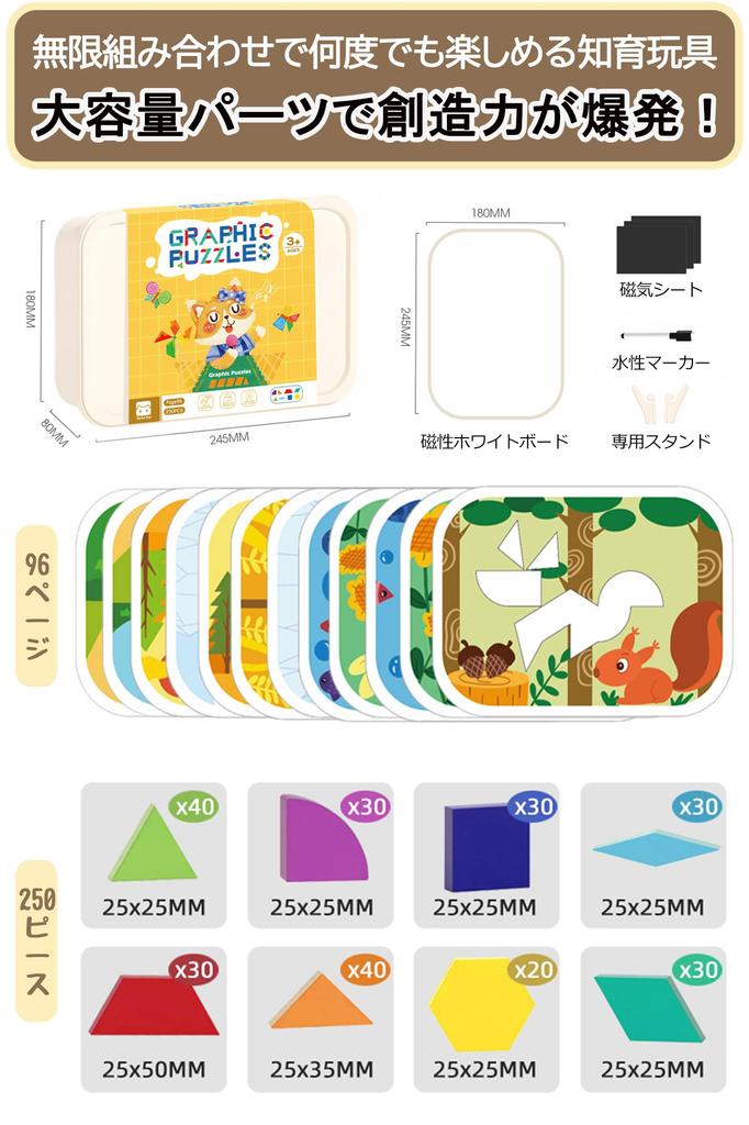 JUYEE Educational Toy, Magnetic Puzzle Set of 250 for Ages 3, 4, 5, and 6, Montessori Style for Babies and Boys, Preparing for School, Color and