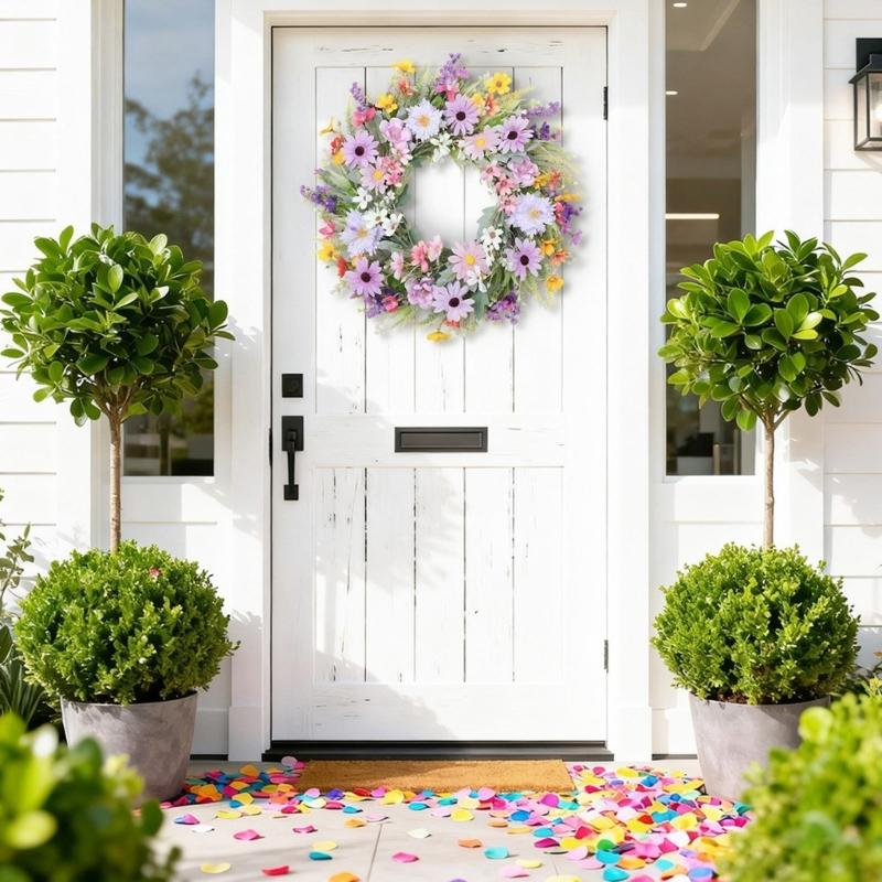 Artificial Floral Wreath With Violets Pink Flower For Easter Valentines Spring Decoration Home Party Hotel Ornament