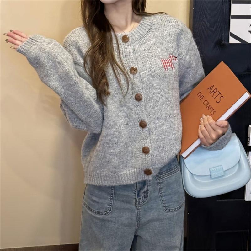 Puppy patch sweet gentle sweater women's autumn and winter new loose lazy style fashion knitted cardigan