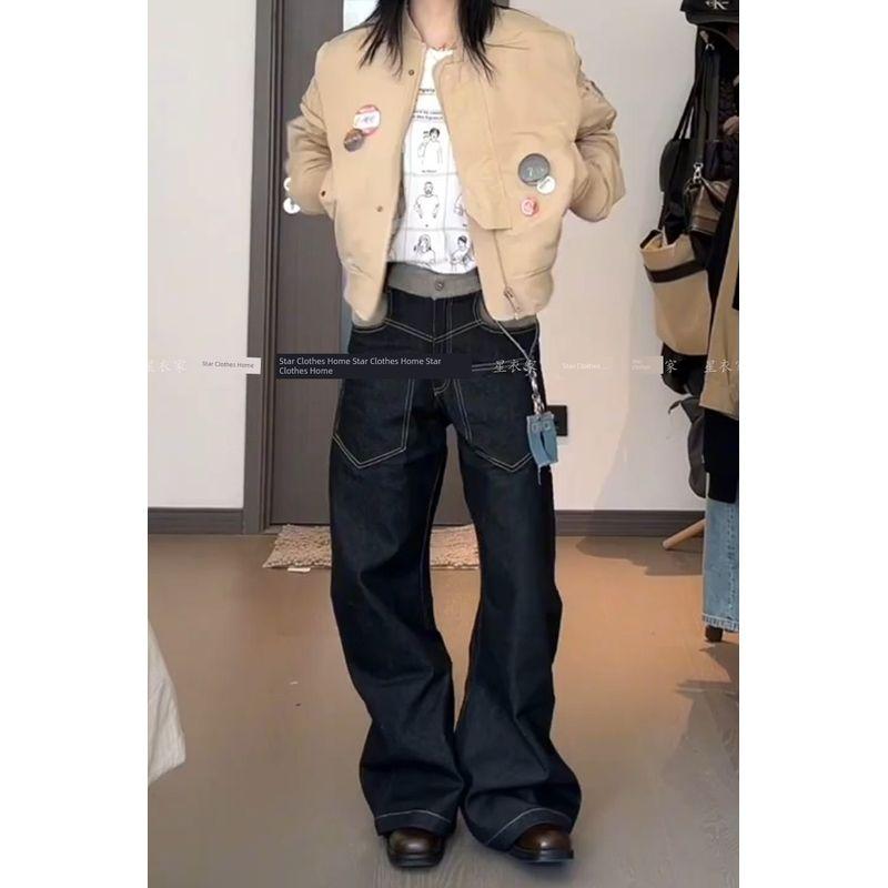 

Fashion Retro Washed Gallery-Shaped Machete Denim Female 2025 Summer Sexy Stylish Patchwork Mop Pants Jeans 3XL([150-170]])