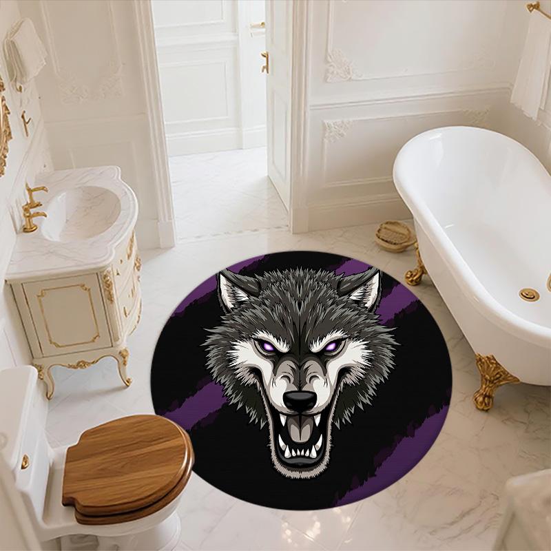 Wolf Head,Round Area Rug,Carpet Rug for Living Room Bedroom Sofa Playroom Decor,Non-slip Floor Mat