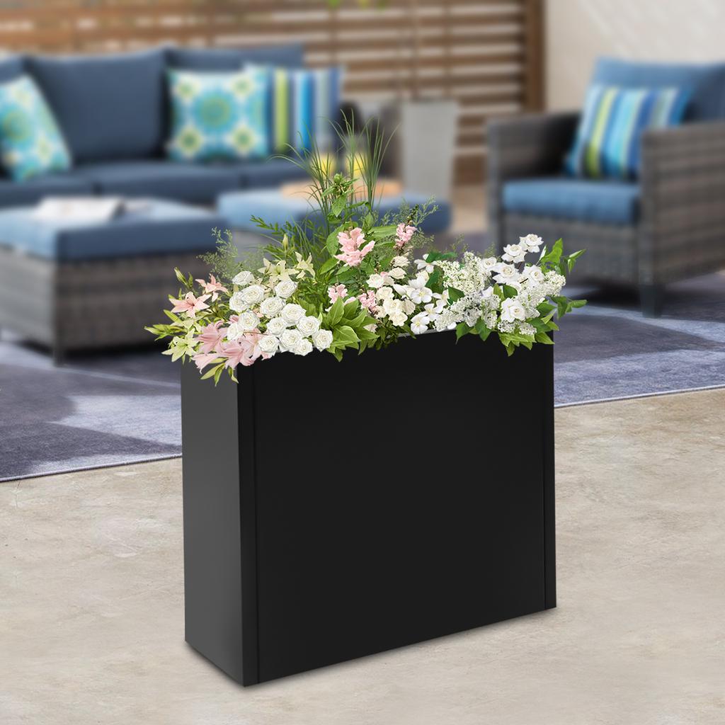 Large Rectangular Metal Planter Box with Removable Divider, Black Tall Indoor Outdoor Flower Pot for Garden Patio Balcony Decor