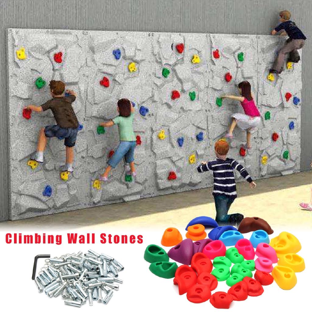 32Pcs Children's Climbing Wall Plastic Stones Holds Hand Feet Starter Rock Holder+Screws
