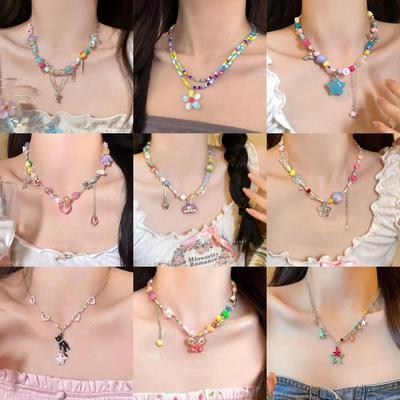 Colar Choker de Pérolas Cor Dopamina Design Nicho 2024 para Mulheres - Corrente de Clavícula de Verão