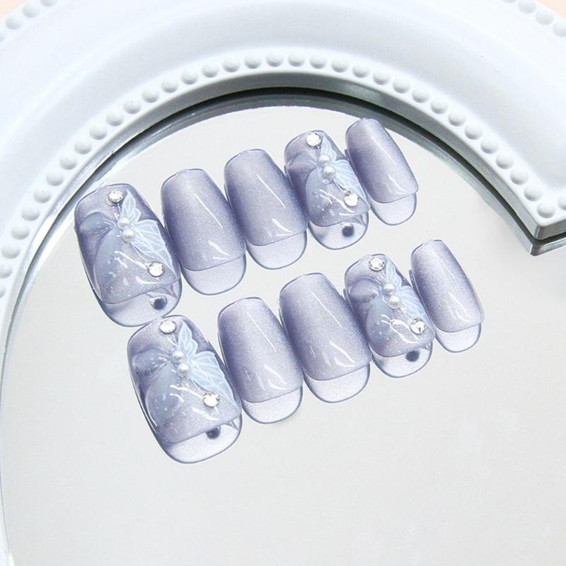 30 Piezas Mariposa 3D Uñas Postizas Ojo de Gato Cobertura Completa Uñas Adhesivas Dulces Uñas Artificiales Brillantes Uñas Postizas para Mujer