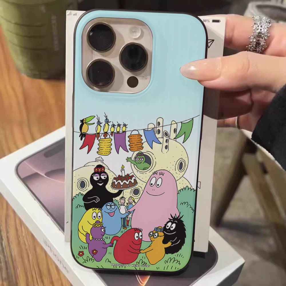 Cartoon Barbapapa Phone Case For IPhone 17 16 15 14 13 12 11 Corrugated Frosted Soft Cover Anti-Slip