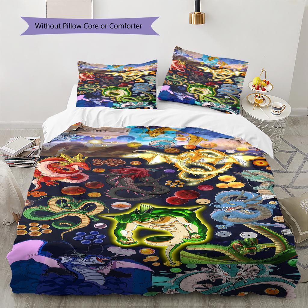 DRAGON BALL Pattern Bedding,Quilt Set Quilt Cover Pillowcase Home Birthday Gift (1 * Duvet Cover + 2 * Pillowcase, Without Core)
