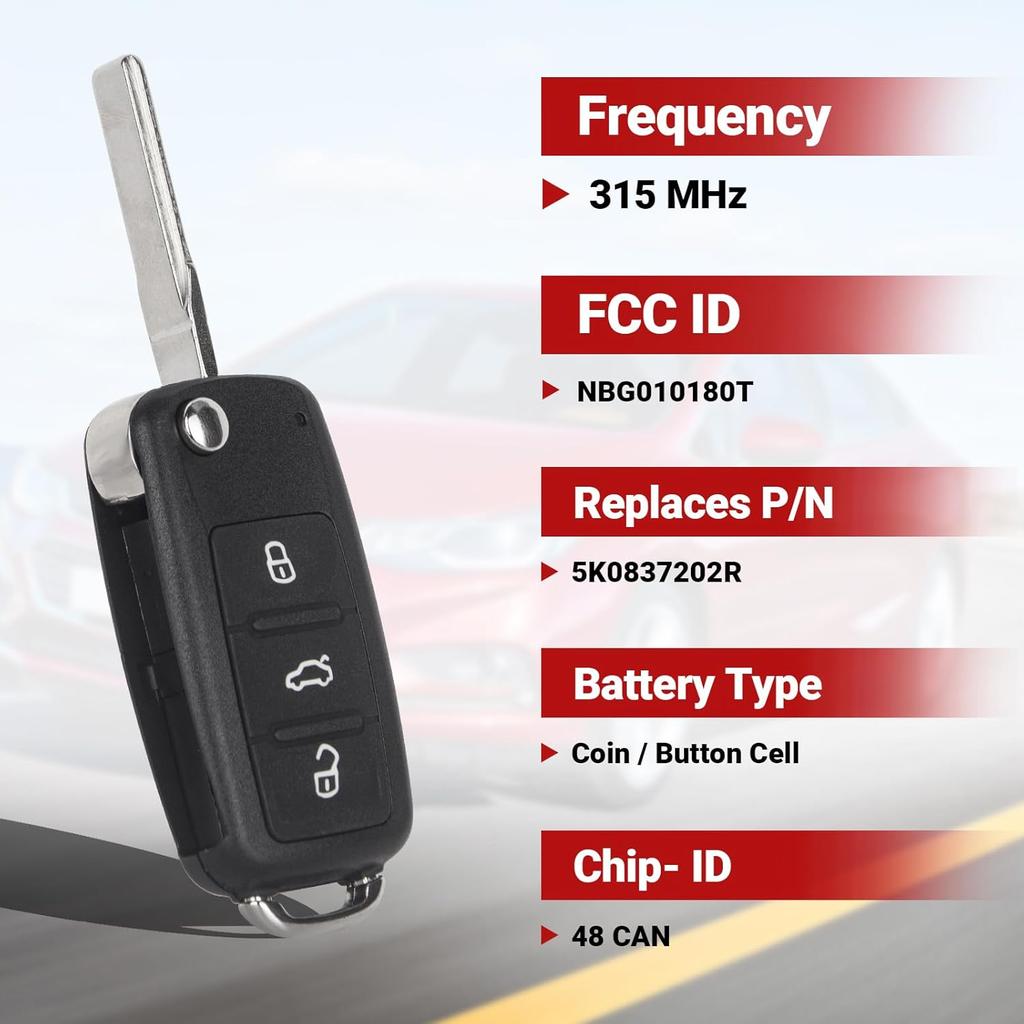 Key Fob Keyless Entry Remote Control Compatible With VW Beetle CC Eos Golf GTI Jetta Passat Passat CC Touareg Car Key Replacement For NBG010180T, Set