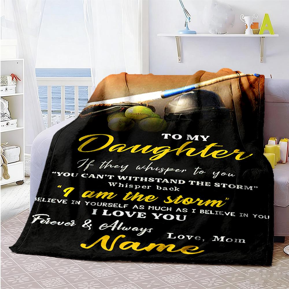 Baseball Theme Daughter Customize Text Blanket Cozy Personalized Blanket Durable Comfort Suitable for Seaside Livingroom Nap Office Chair