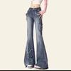 Plus Size Butterfly Embroidery Flare Jeans - Women's Summer Streetwear Slimming Wide-Leg Pants