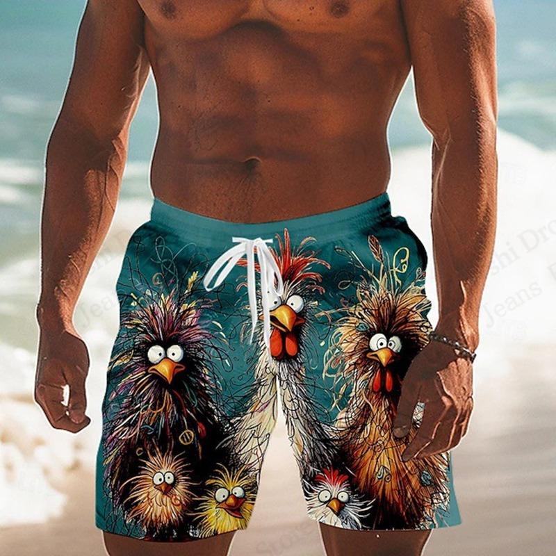 Funny Animal Chicken 3d Drawstring Swim Board Shorts Hawaiian Surfing Board Beach Short Men Trunk Swimsuit Sport Pant Shorts