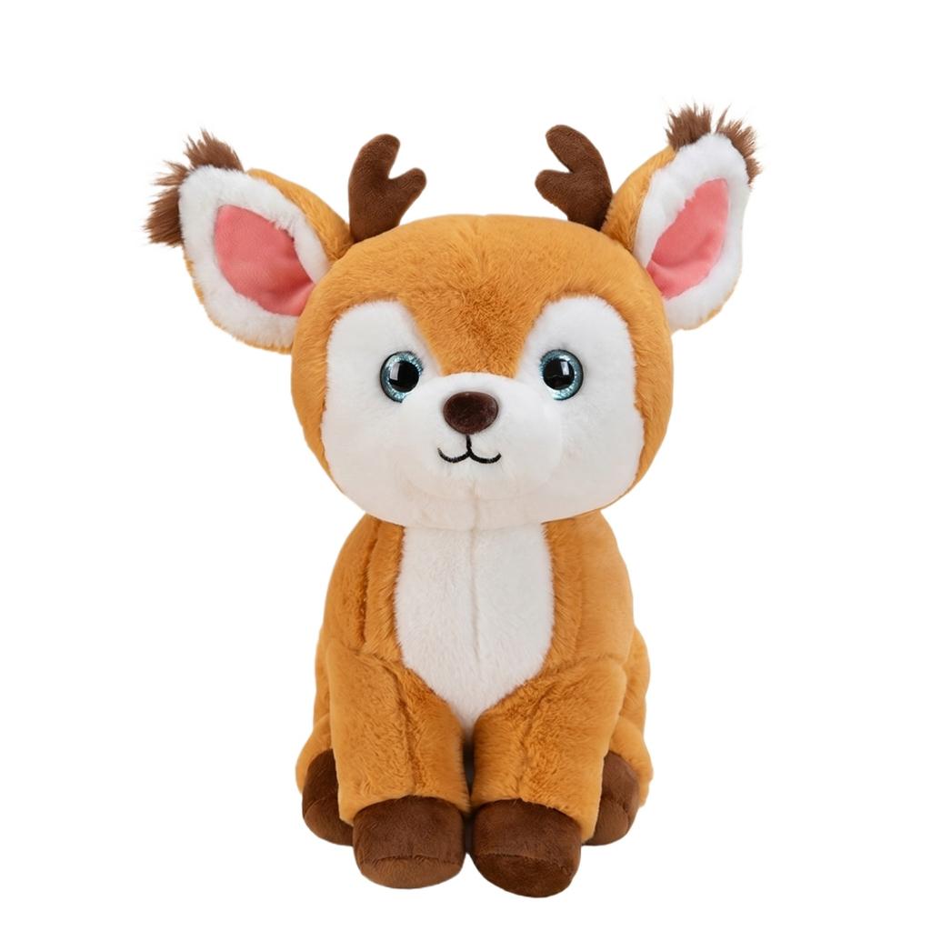 Plush Deer Stuffed Animal Soft Toy Sitting Deer Plush Doll with Antlers and Large Eyes for Kids and Collectors