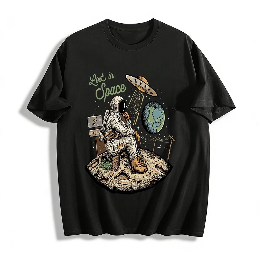 Lost In Space Astronaut Graphic Tee Novelty Space-Themed T-Shirt Pure cotton T-shirt XXS