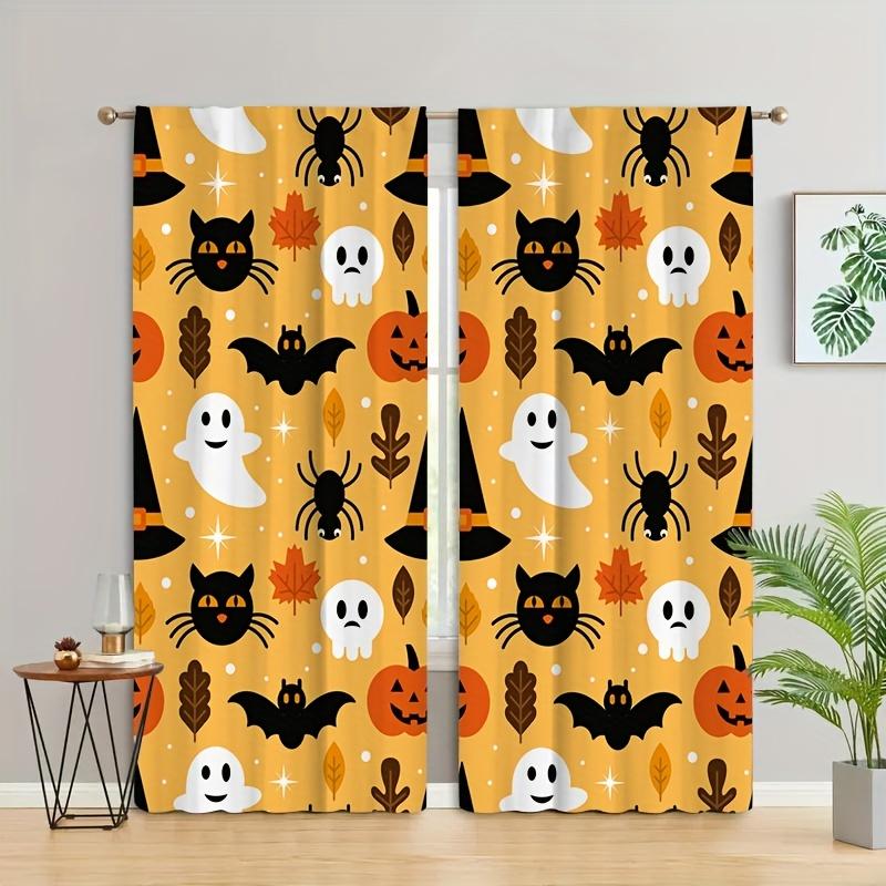 Halloween Härligt Spöke Rolig Pumpa Svart Katt Fönstergardiner För Barn Sovrum Vardagsrum Badrum Kök Dörr Hall 2 delar