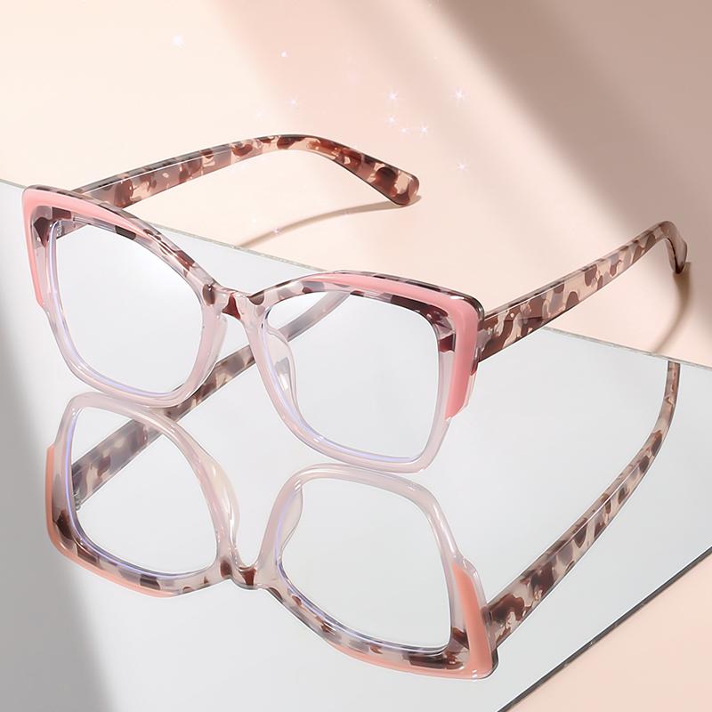 The retro cat-eye flat glasses with contrasting color design are both fashionable and versatile anti-blue light glasses