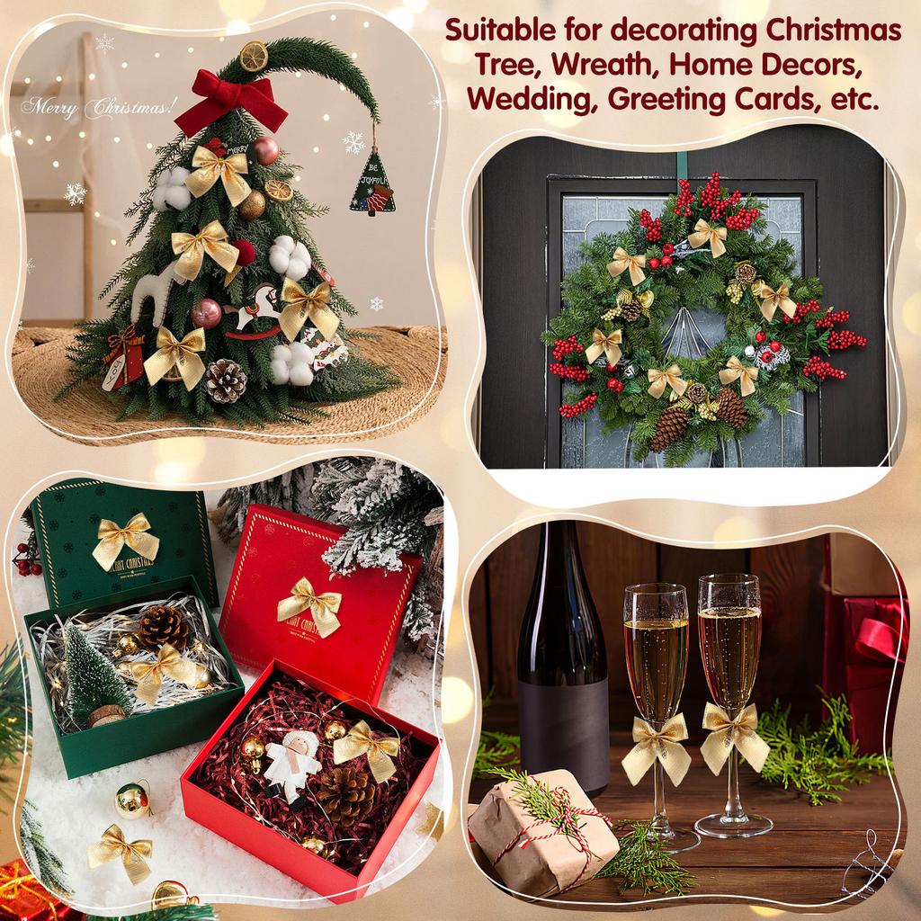 24Pcs Christmas Bowknots Glitter Decorative Ribbon 55Cm Tree Festival Party DIY Craft Wedding Hair Accessories