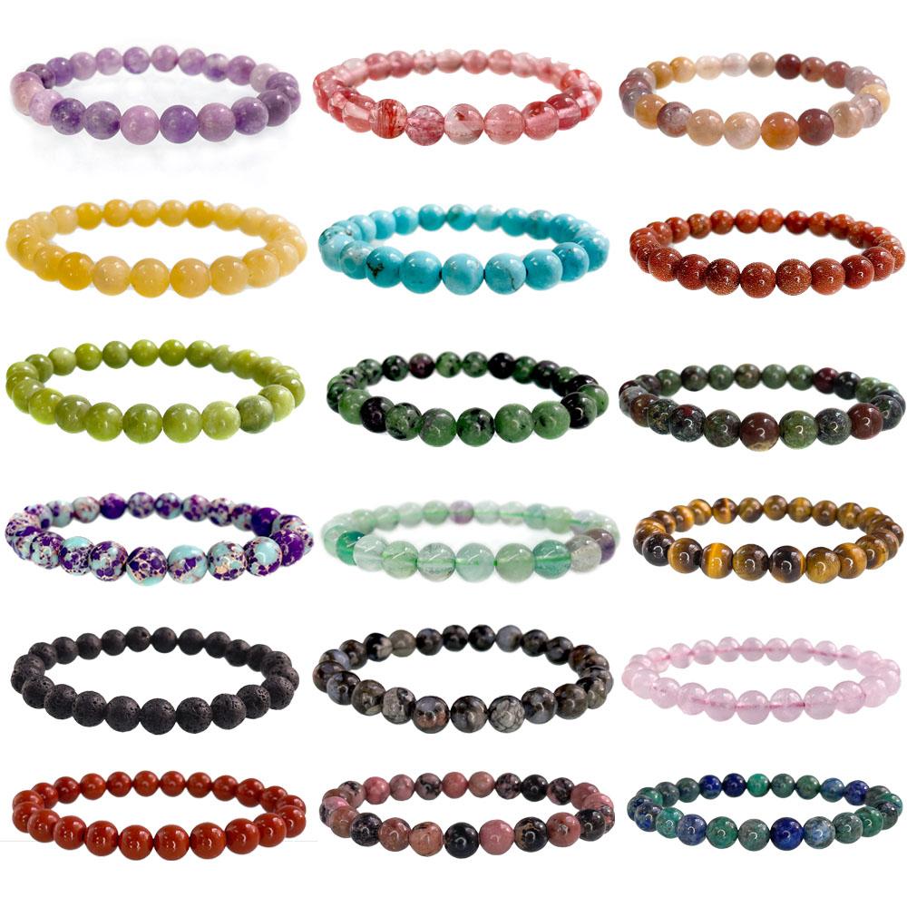 Natural Stone pink zebra Beaded Bracelet 6/8mm Dalmatian Jasper Rhodochrosite Agate Bracelet Gemstone Beads Bracelet