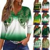 Women's Fashion Button-Up V-Neck Three-Quarter Sleeve Valentine's Day Print Top