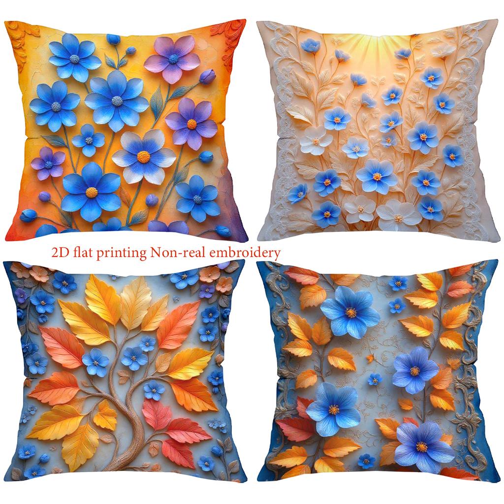 2D Flat Printed Floral Pattern Non-real Embroidery Pillows Polyester Pillowcase, Sofa Decorative Cushion Cov Headboard Pillow