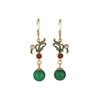 Ancient gold craft Chinese style retro enamel Eardrop inlaid natural Hotan Jade earrings for women classic design jewelry