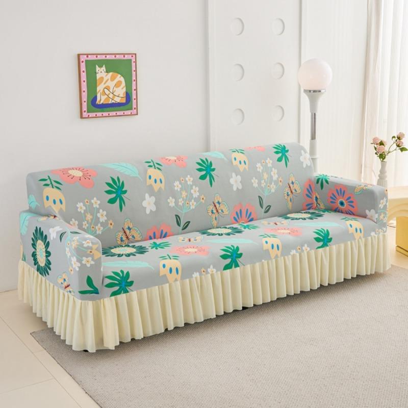 Cartoon straight row sofa cover all-inclusive four-season non-slip double armrest sofa cushion elastic sofa cover