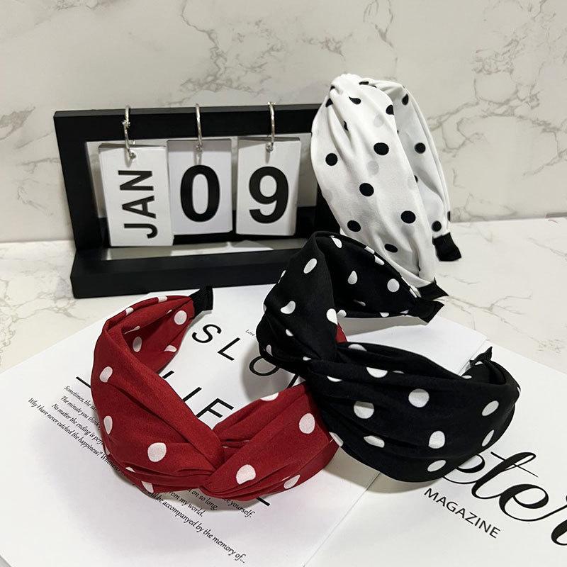Women’s Cross Wide Edge Polka Dot Middle Knot Double Layer Comfort Hairband Stylish and Durable Headwear Women