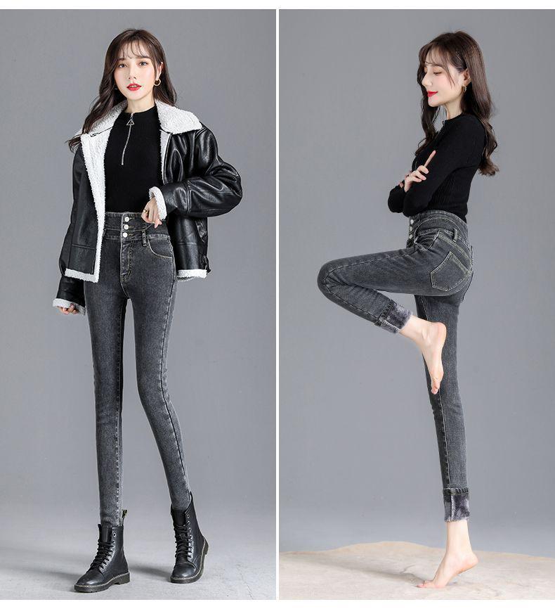 2025 Women's Slim Fit High Waist Stretch Jeans - Plus Velvet, Thickened, Warm, Pencil Cut for Autumn/Winter