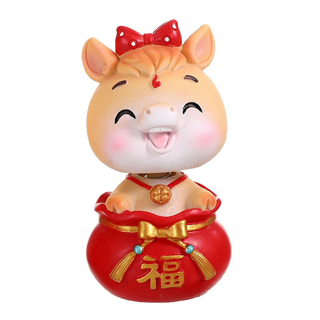 Animal Horse Nodding Resin Statue For Desktop Shelf Or Vehicle Interior Decoration Chinese New Year Gift