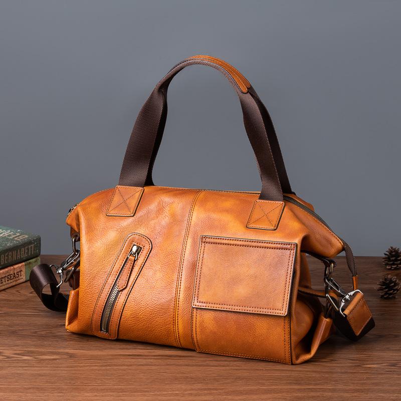 Black Spot Top Layer Tree High Vegetable Tanned Cowhide Retro Casual Men's Bag