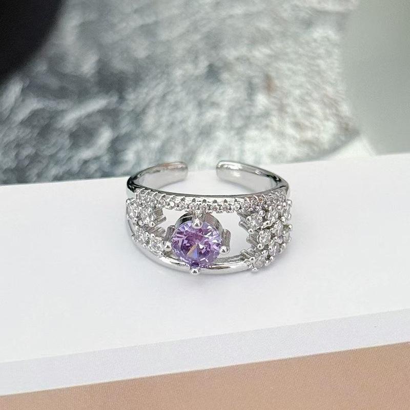 Neun Violett Aus Feuer Violett Zirkon Gebürsteter Offener Ring Damen Nische High-End Farbjuwel Persönlichkeit Leichter Luxus Ring