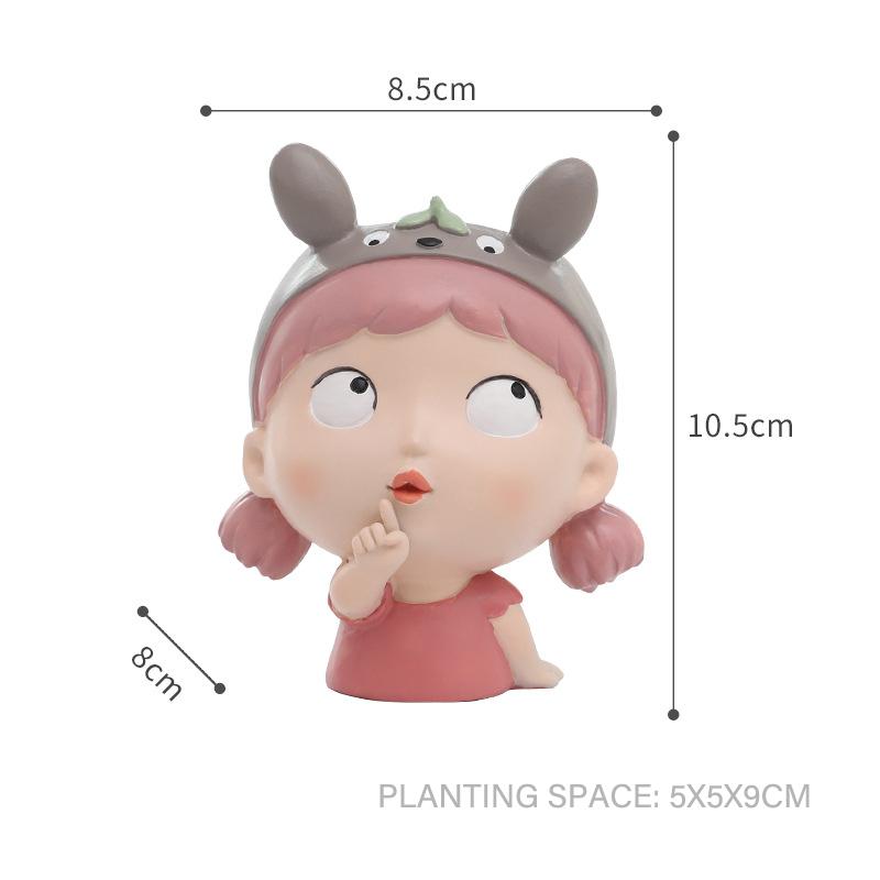 Cute Girl Mini Garden Pot, Cartoon Portrait Flower Pots for Succulents Planter, Fairy Garden Decorative Figurine Desktop Decor
