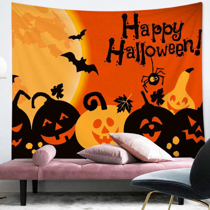 Happy Halloween Tapestry Cartoon Pumpkin Print Tapestry Home Living Room Bedroom Decor Wall Hanging For Boys Teen Festival Gift