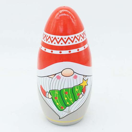 5Pcs/Set Christmas Gnome Russian Nesting Doll 5 Layers Handmade Wooden Matryoshka Santa Dwarf Elf Stacking Toy Desktop Figurine Decoration