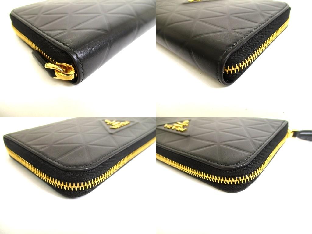 Authentic PRADA Triangel Black Leather Gold H/W Large Round Zip Long Wallet #b076  Seller Refurbished