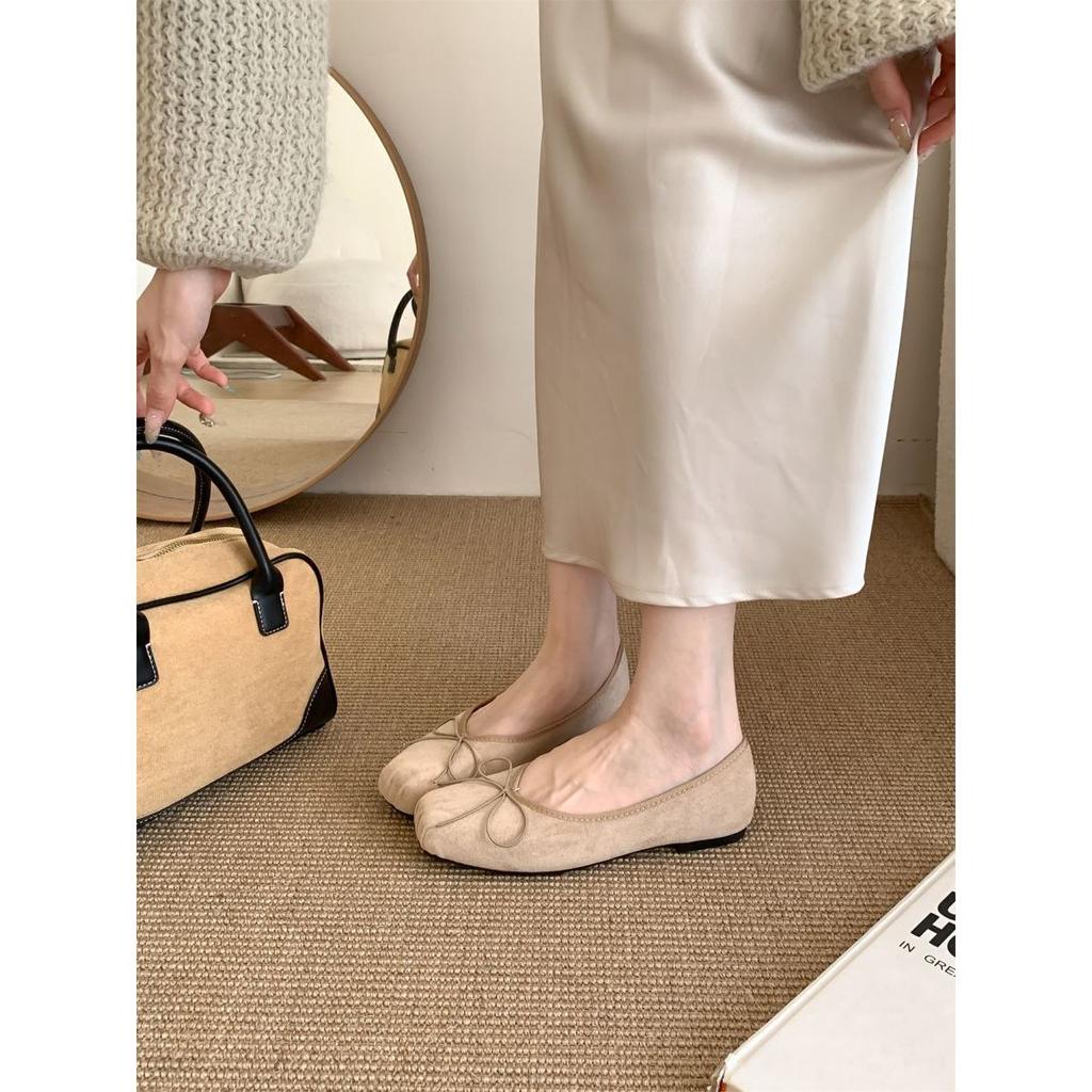 French flat bottom light mouth ballet silver single shoes women's autumn new models Jue Jue Zi foreign style bow lazy ladyshoes