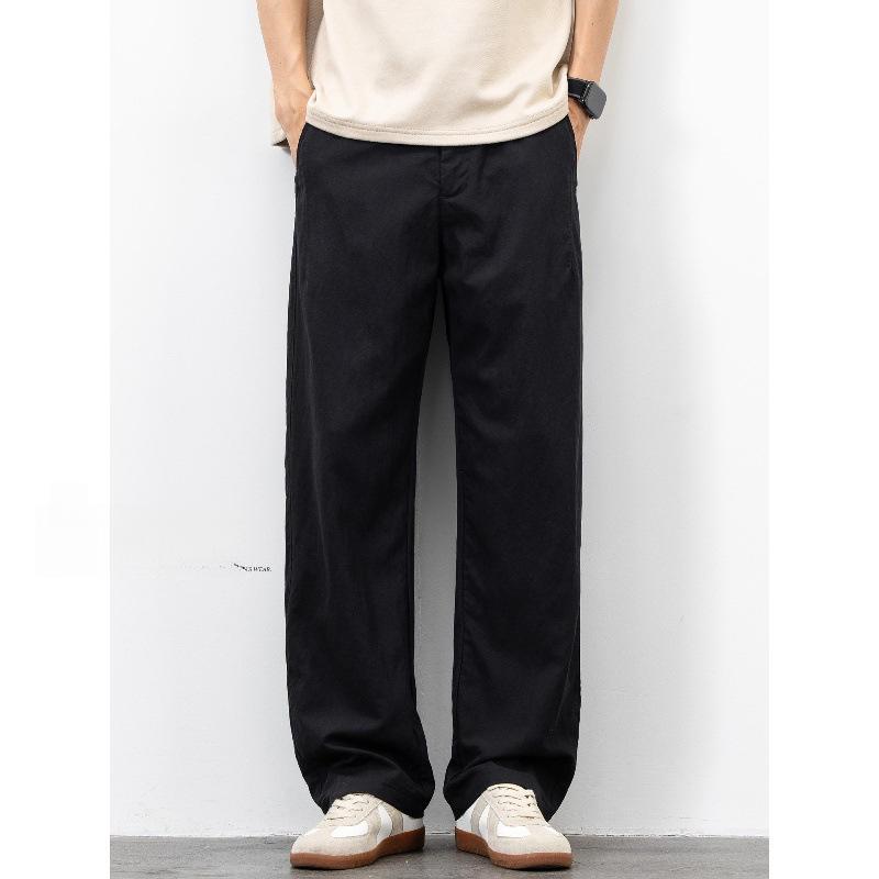 Light blue linen pants men's loose straight summer thin breathable trend versatile youth black casual trousers