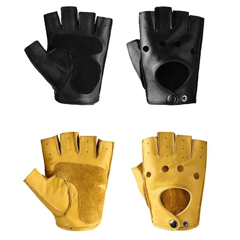 Mens Fingerless Half Finger Driving Fitness Motorcycle Cycling Goatskin  Men Pu Leather Gloves Mittens