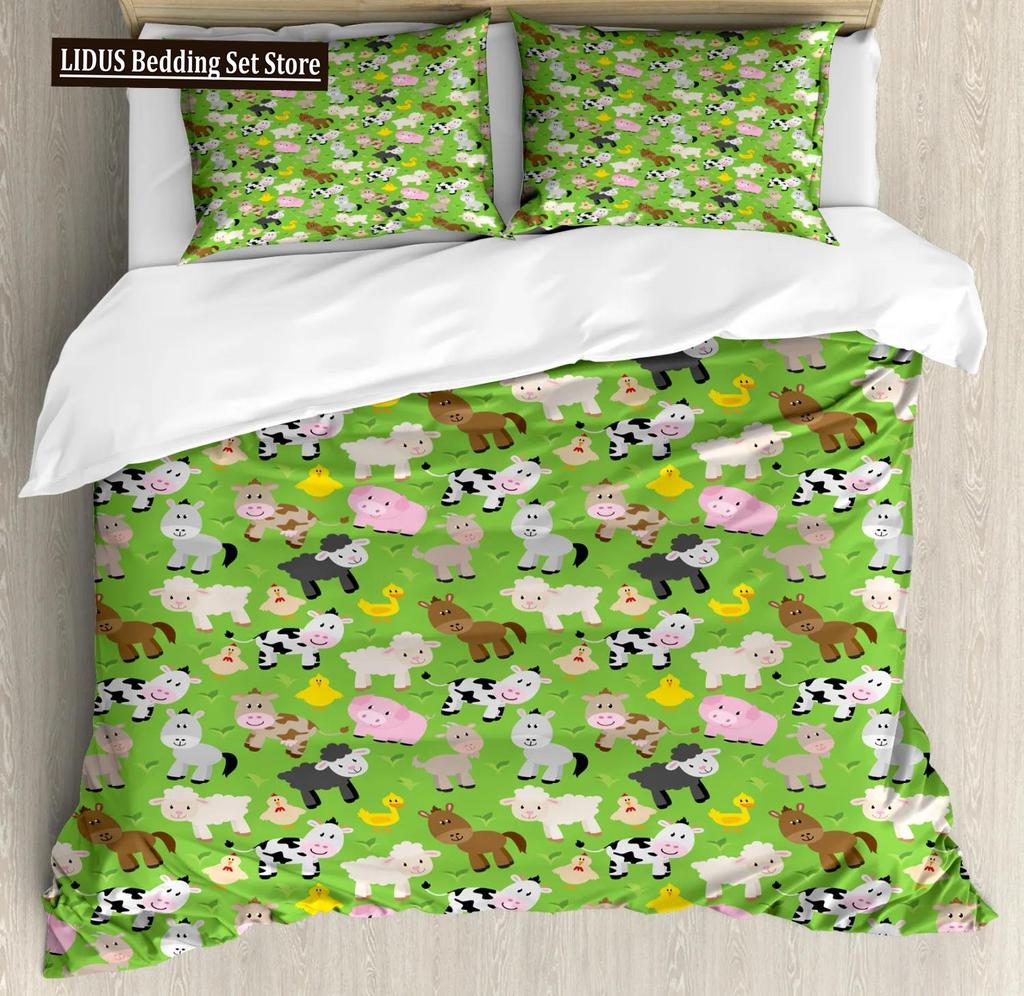 Chicken Duvet Cover King Queen Size Lovely Hen Pattern Bedding Set Kids Teens Adults Farm Animals Soft Polyester Comforter Cover